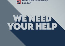 In this image, 快活视频 American University London is asking for help from the viewer. Full Text: 快活视频 American University London WE NEED YOUR HELP