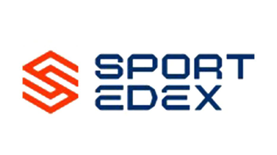This image displays a logo with stylized red and blue text reading "SPORT EDEX" and a geometric red symbol to the left.